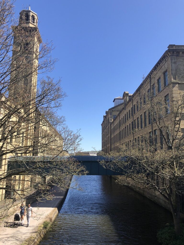saltaire, mills, yorkshire, titus salt, tourism, england, bridge, walkway, reflection, saltaire, saltaire, saltaire, saltaire, saltaire