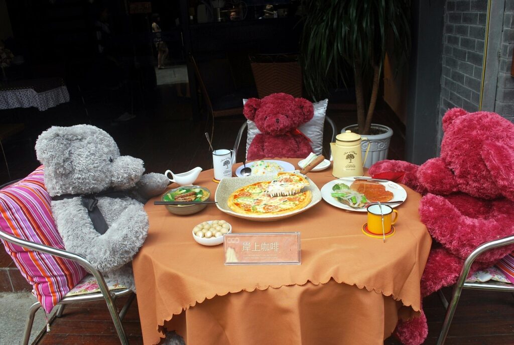 bear, teddy, stuffed, animal, nature, dinning, restaurant